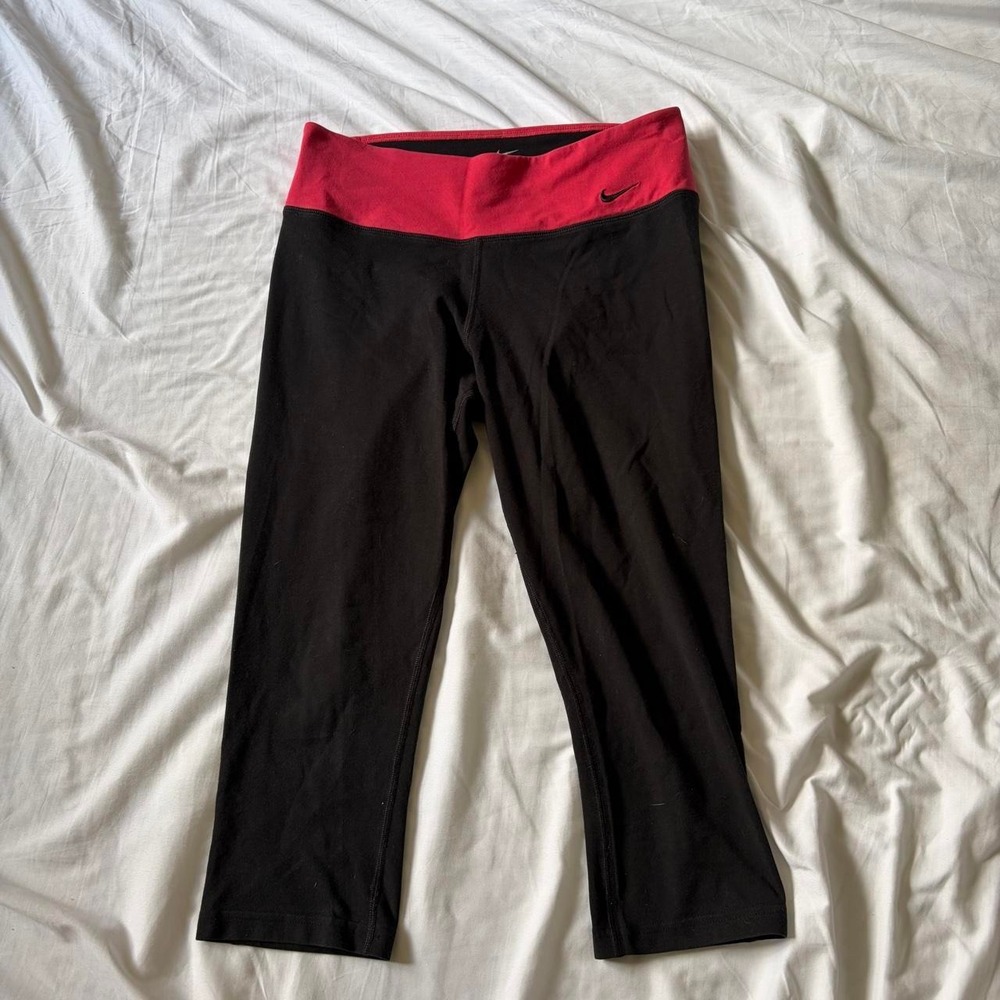 Y2K nike capri leggings pink band medium womens black